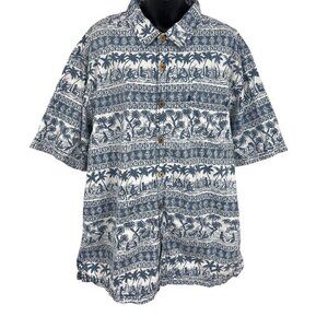 Kahala Mens Hawaiian Shirt 2XL Blue Tropical Cotton Short Sleeve Button Down EUC
